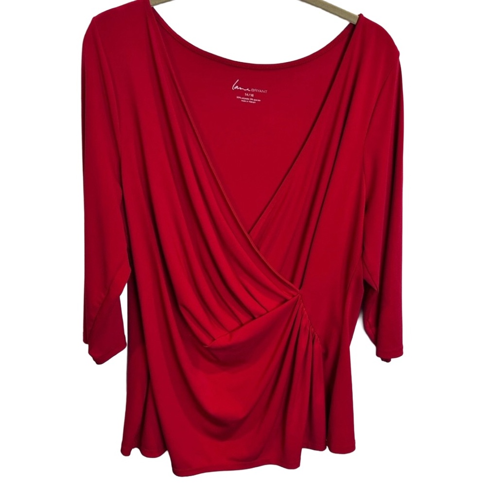 Lane Bryant Versatile Red Draped Faux‎ Wrap Top 14/16